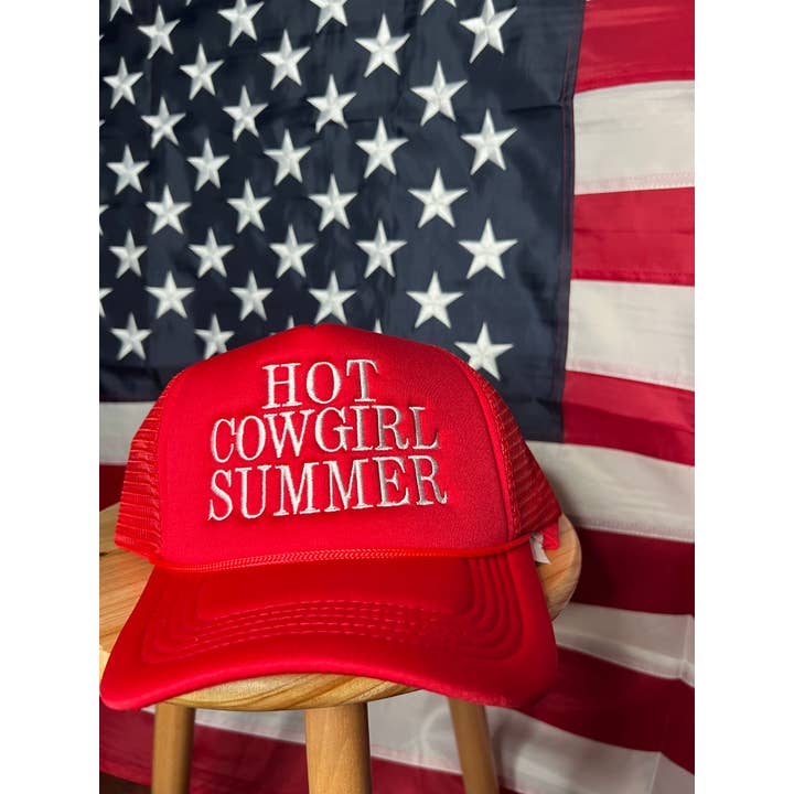 Red Hot Cowgirl Summer Trucker Embroidered Hat for wholesale by LA PRINT AND STITCH