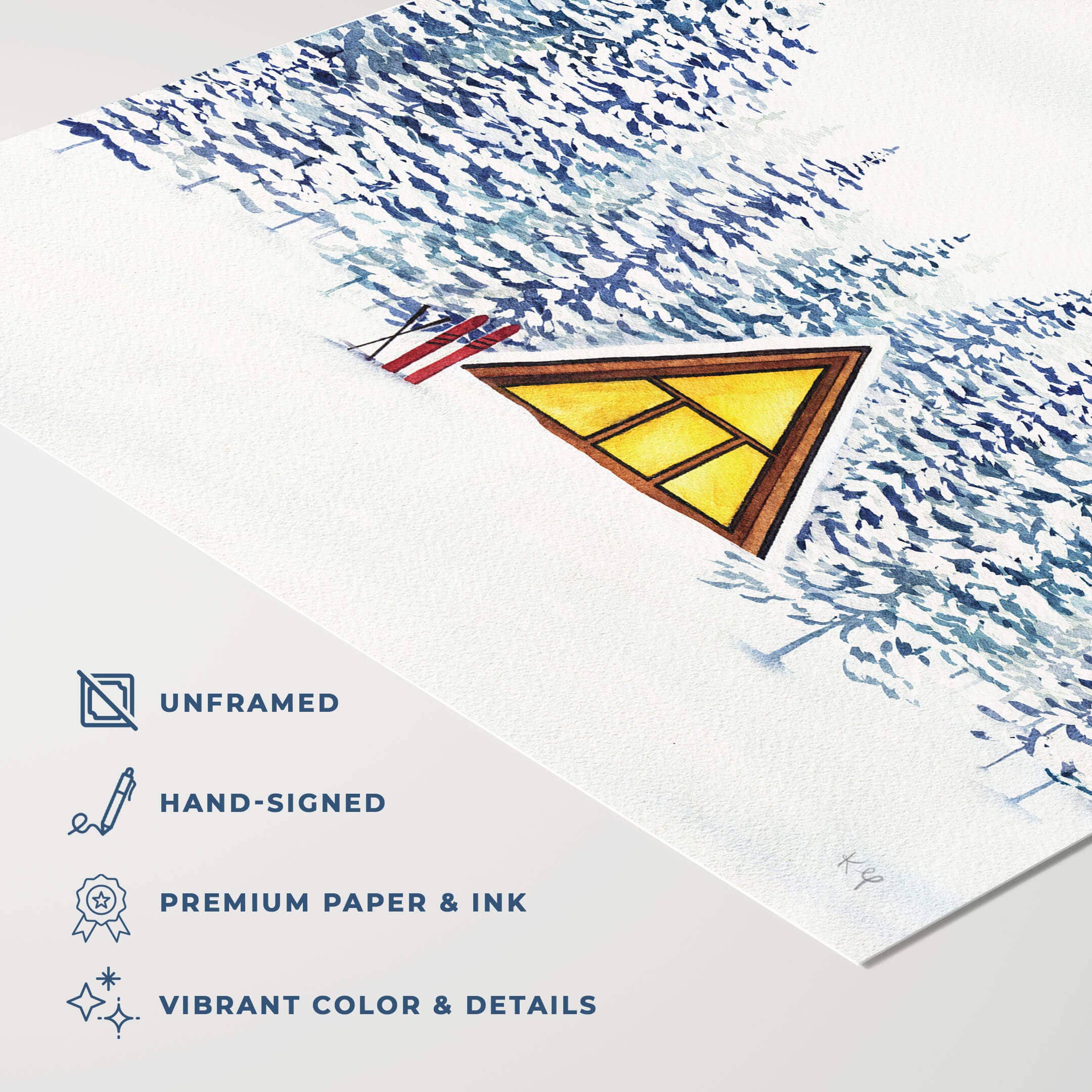 Watercolor Wednesday - Wholesale Art Print - Winter Art Print | Cozy A-Frame, Snowy Wall Decor for Cabin1