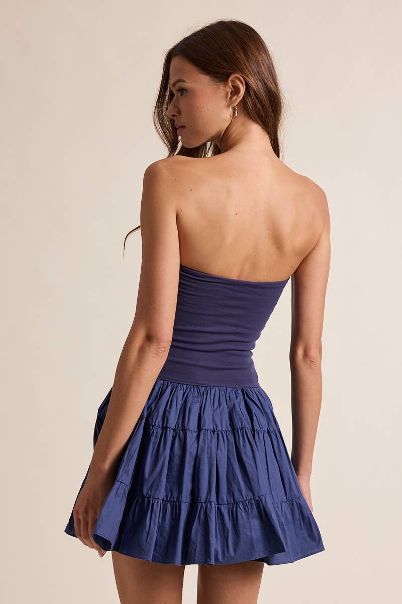 Sky to Moon - Wholesale Dress - Women's - SOLID COLOR DROP-WAIST TIERED TUBE MINI DRESS6