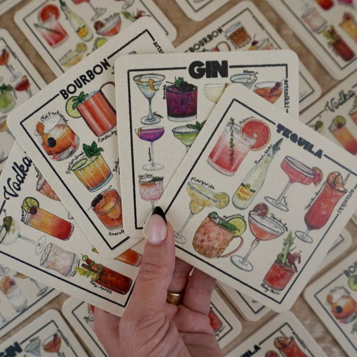 artxnikki - Wholesale Coasters - Classic Cocktail Variety Coaster Set of 4 (Bourbon, Gin, Vodka, Tequila)