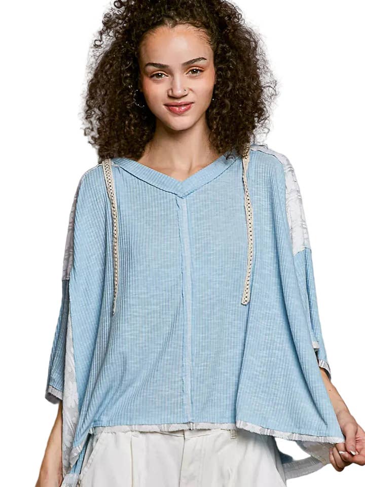 POL Short Sleeve Hoodie Top with Lace Detail for wholesale by Garden Naked