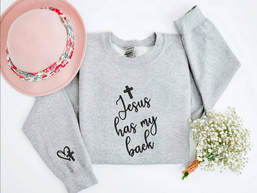 One Nine – Engroshandel Sweatshirt - Dame – Jesus Has My Back Broderi Sweatshirt2