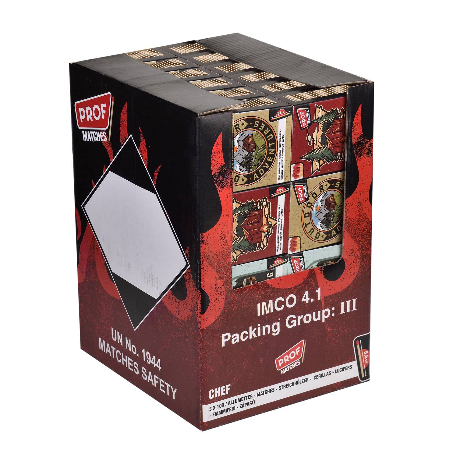 PROF - Wholesale Matches - Set of 3 boxes of 100 matches 55 mm PROF CHEF6