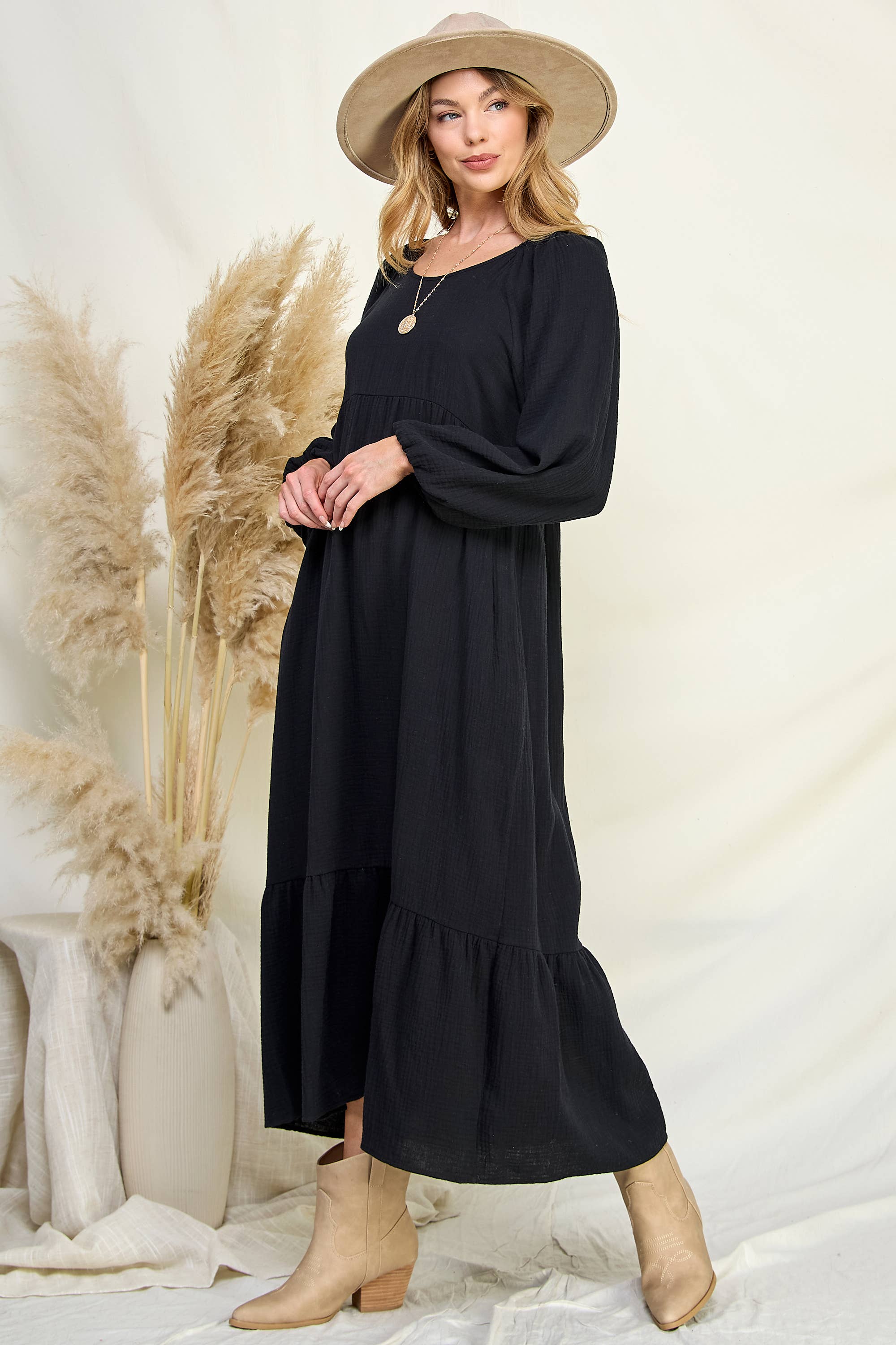 Chris & Carol Apparel - Wholesale Dress - Women's - NI51D-pocket - Cotton Gauze Ruffle Dress3