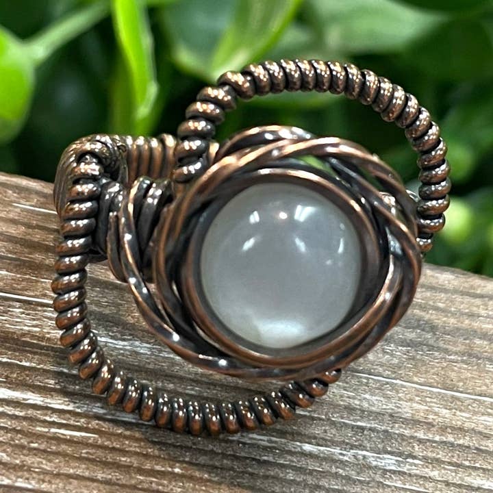 Moonstone Cabochon Wire Wrapped Ring Size 6 for wholesale by Handmade by Marlayna