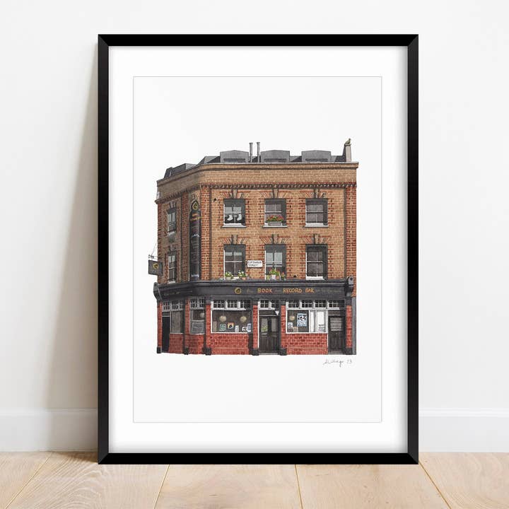 West Norwood - Book and Record Bar - Stampa giclée (senza cornice) per la vendita all'ingrosso da parte di Ana Gallego Illustrations
