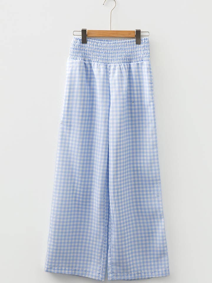 Pantaloni a vita alta con smock a quadretti gingham per la vendita all'ingrosso da parte di PRETTY BASH