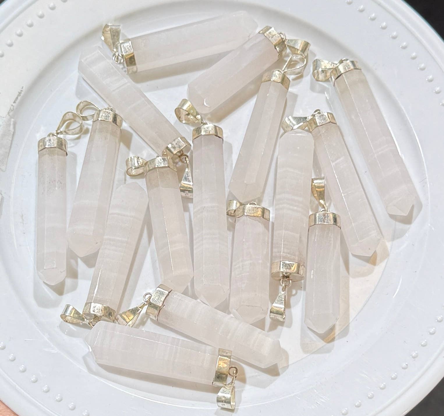 Metaphysical & Healing Crystals - Wholesale Individual Charm/Pendant - PINK CALCITE PENDANTS FLUORESCENT WITH STERLING SILVER0