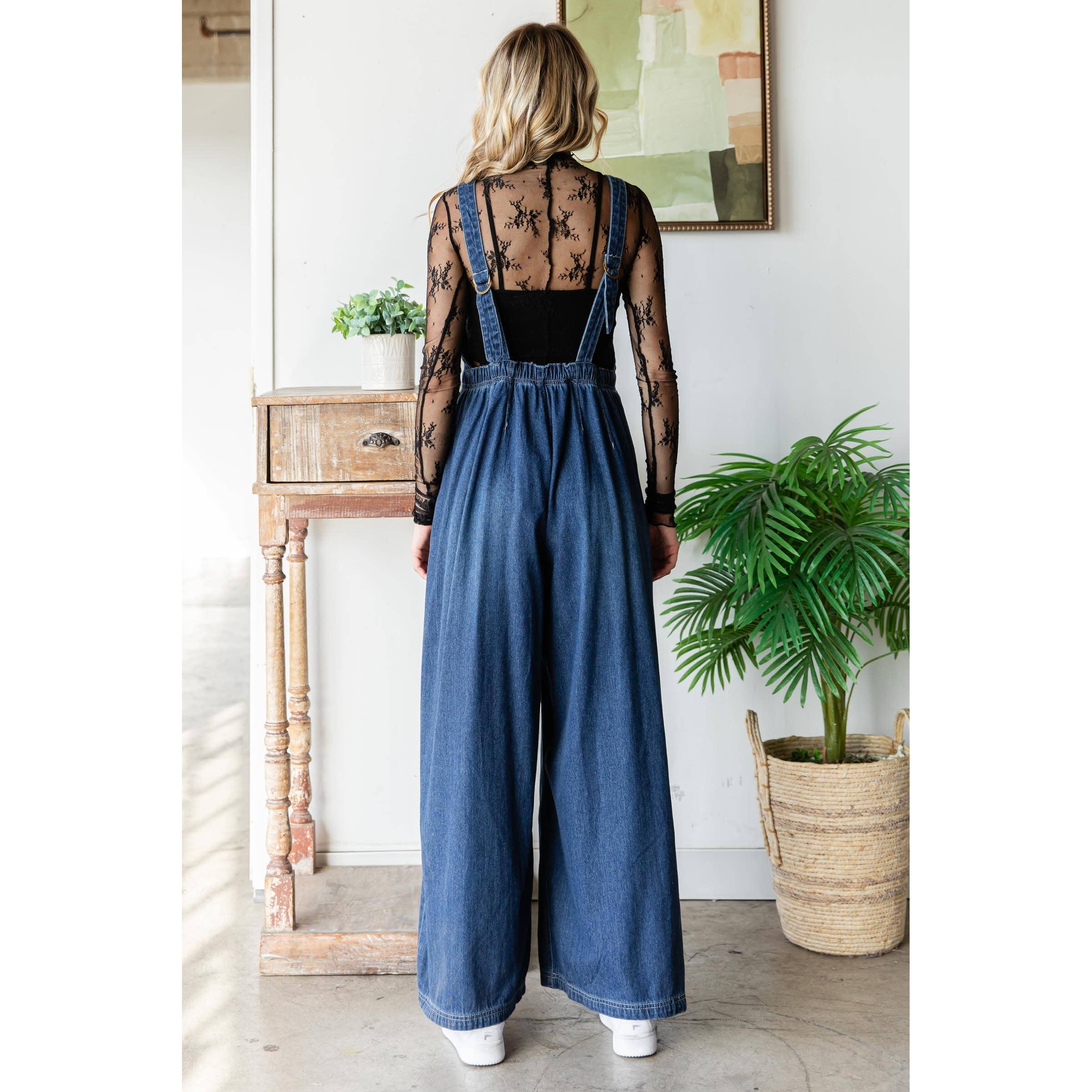 Veveret – Macacão - Mulher por atacado – Macacão de Ganga Plissado com Bolsos2