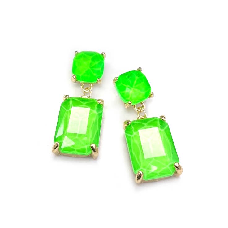 StarryNYC - Wholesale Dangle Earrings - Double Square Linked Crystal Glass Dangle Earrings28