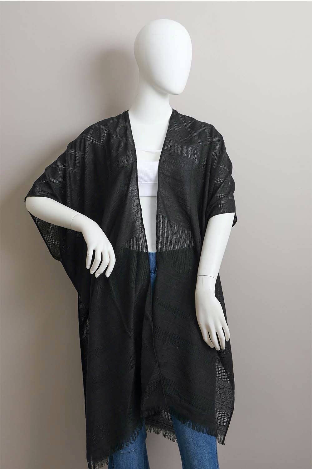 Leto Accessories – Großhandel Kimono – Damen – Diamantbestickter Kimono mit ausgefranstem Rand12