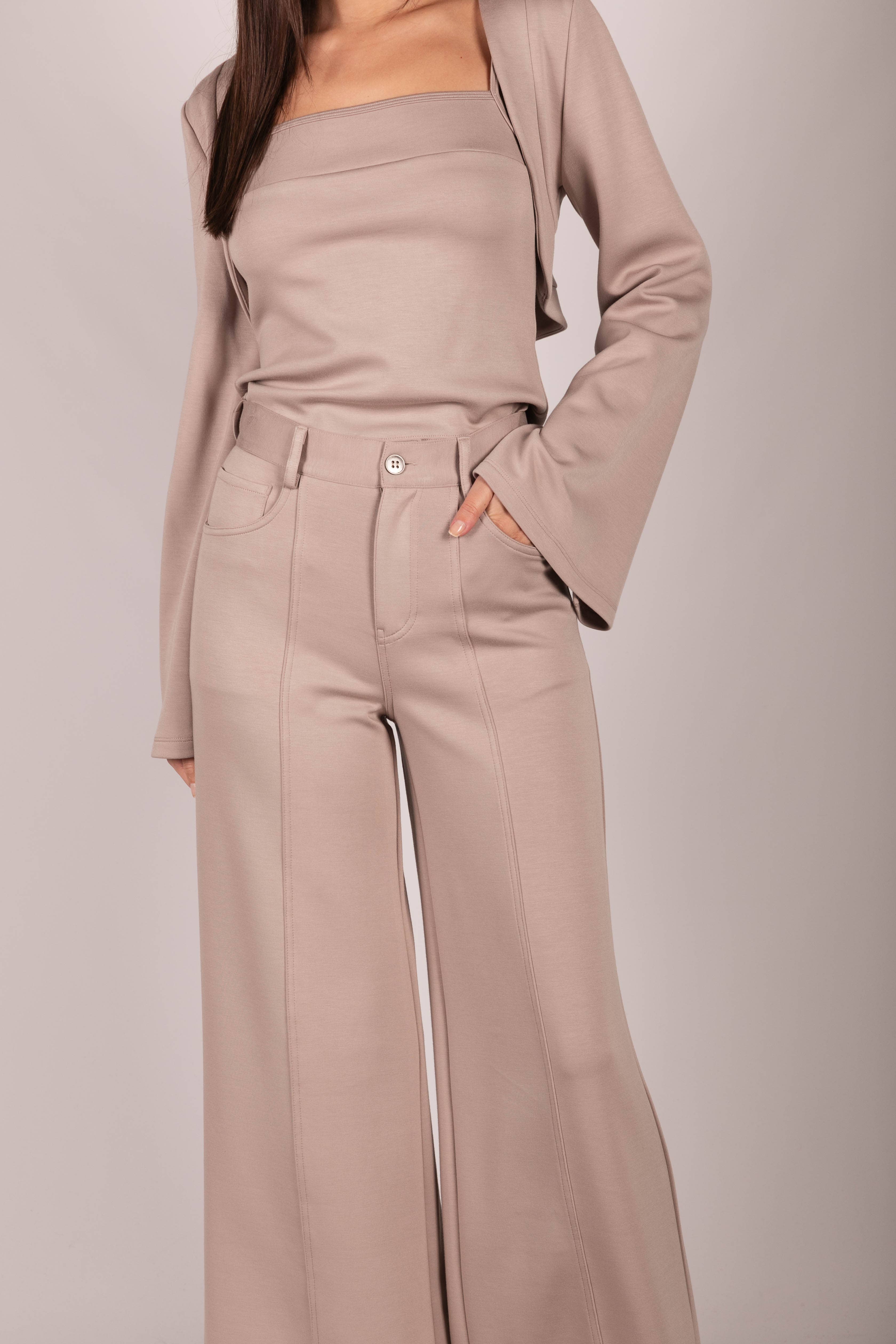 Taupe P. CILL Butter Modal Pleated Wide Leg Trousers for wholesale on Faire13