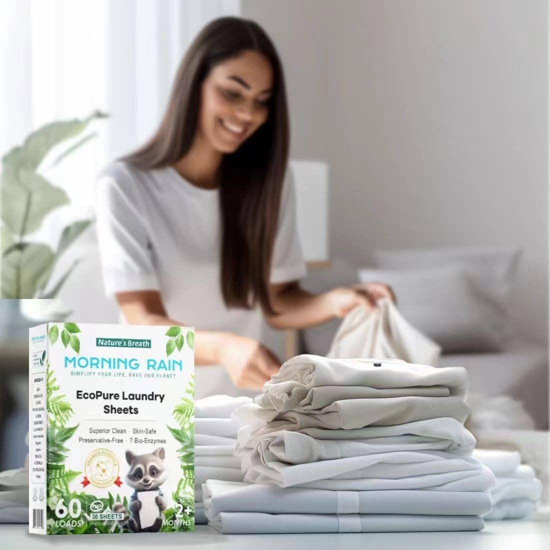 Morning Rain - Wholesale Laundry Detergent Powder/Pods - Eco Bio-Enzyme Garden Scent Laundry Detergent Sheets 60loads7