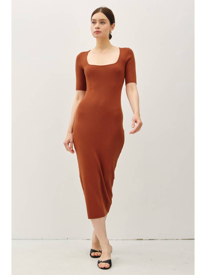 Be Cool - Wholesale Dress - Women's - SQUARE NECK HALF SLEEVE BODY CON SWEATER DRESS12