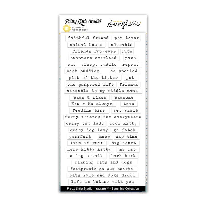 Adesivi con parole per cani e gatti Pet Lovers per la vendita all'ingrosso da parte di Pretty Little Studio