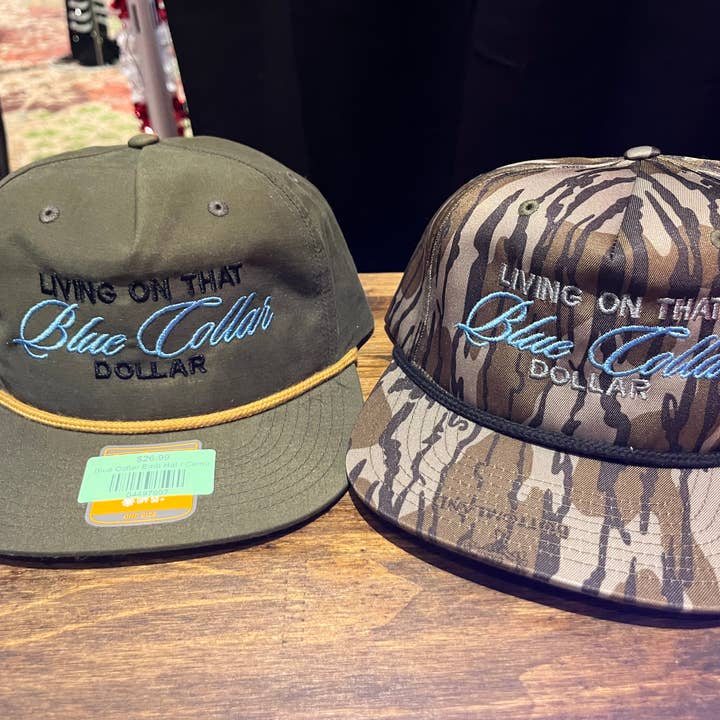 Blå krave broderet trucker-kasket for engroshandel hos Diva Bling By Jenn