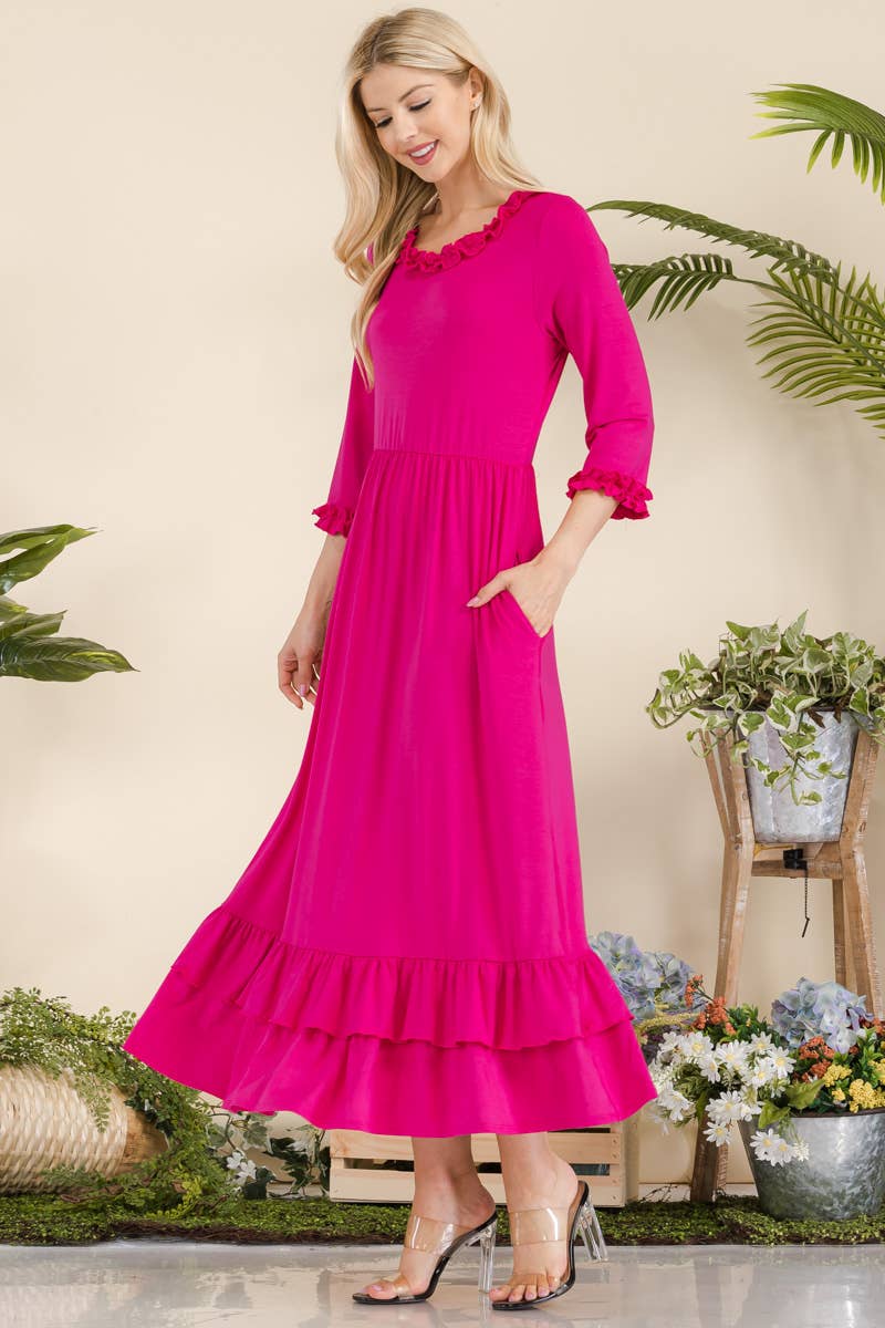 Celeste Clothing - Vente Robe – femme - ROBE GRANDE TAILLE AVEC MANCHES VOLANTÉES ET OURLET -CD438556