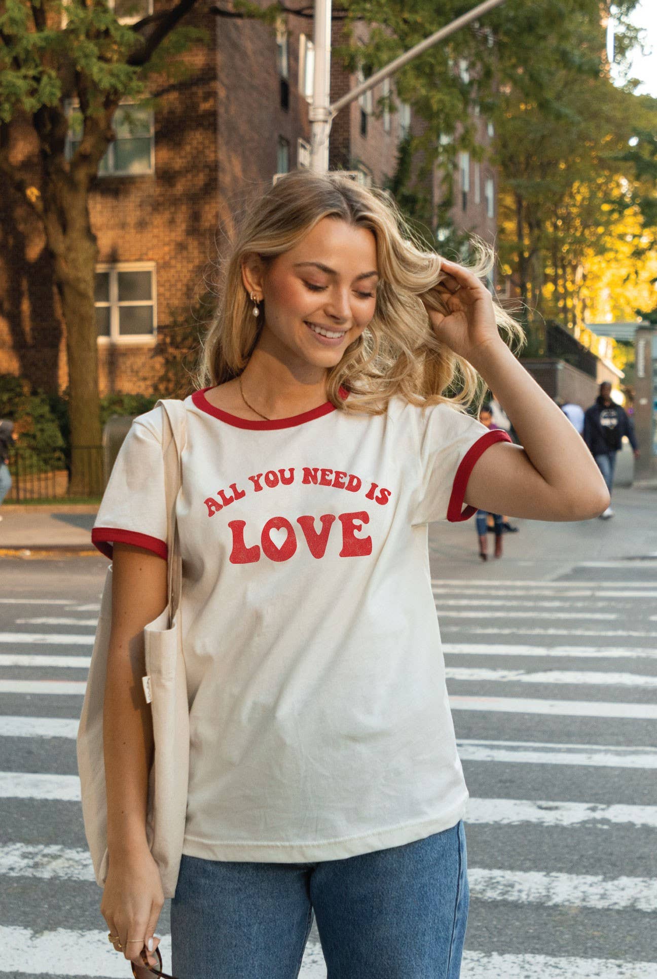 OAT COLLECTIVE - Wholesale Screen Printed T-Shirt - Women's - ALL YOU NEED IS LOVE  Ringer Graphic T-Shirt4