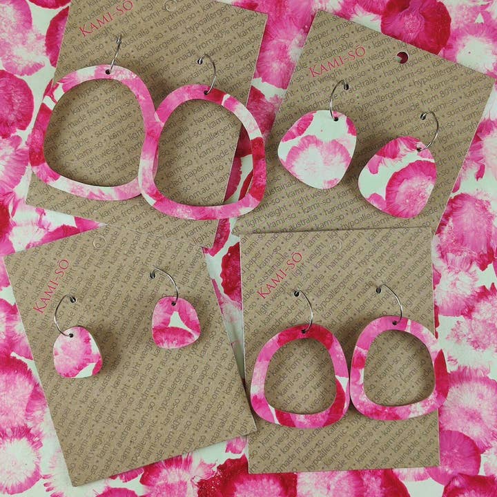 Square Recycled Paper Earrings - Pink & Mint for wholesale by Kami-so