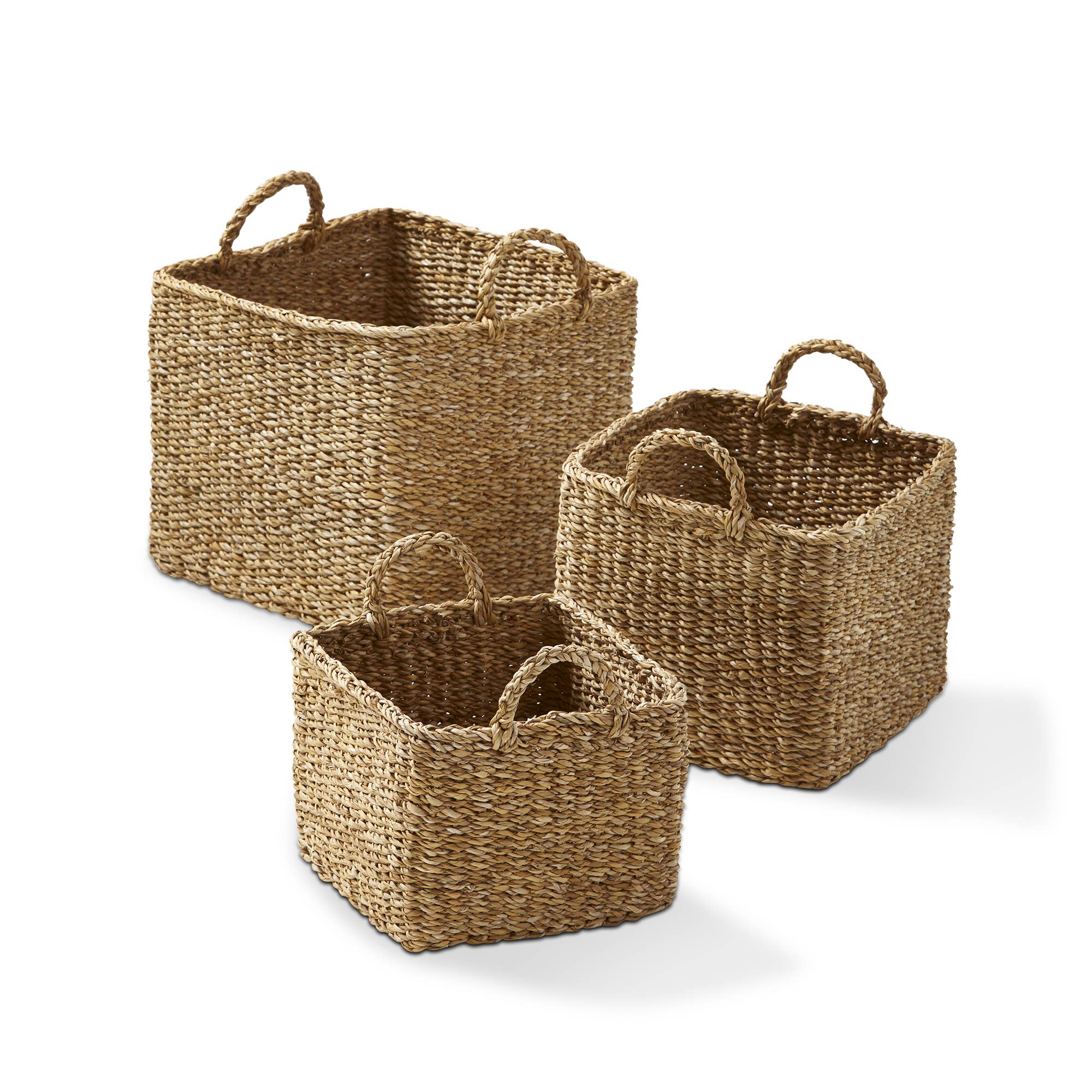 brown Square Basket Set of 3 Natural Seagrass Everyday for wholesale on Faire0