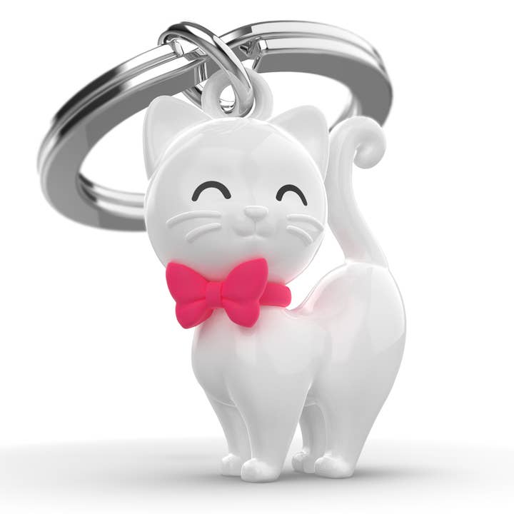 WHITE CAT WITH BOWTIE KEYRING for wholesale by Anew International Corp.