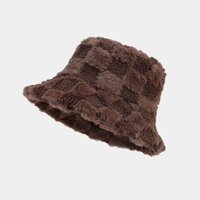 Dipped Shop – wholesale Bucket hat – Women's – Winter Fuzzy Trendy Plaid Thick Warm Bucket Hat DP25G7469