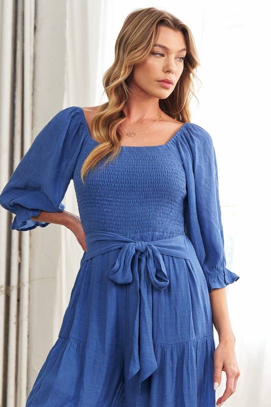 JADE BY JANE - Wholesale Jumpsuit - Women's - 3/4 SLEEVE SOLID SMOCKED BODY WIDE LEG JUMPSUIT5