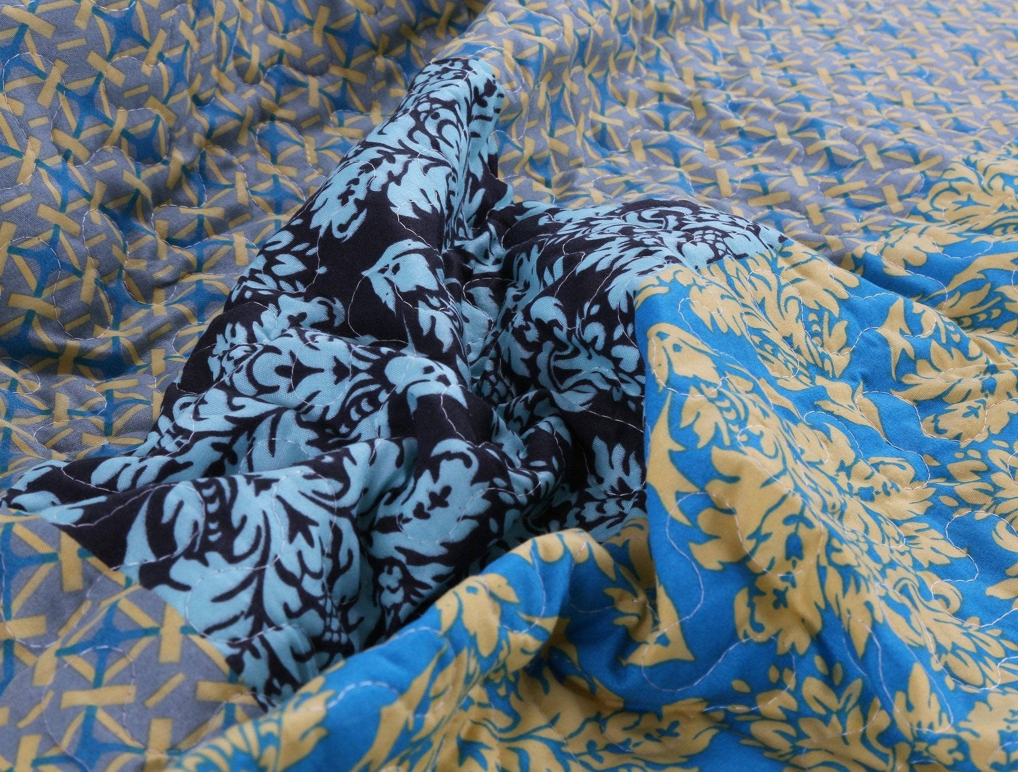 Tache Home Fashion - Wholesale Bedding Set - Tache Teal Turquoise Scalloped Reversible Bedspread Queen5