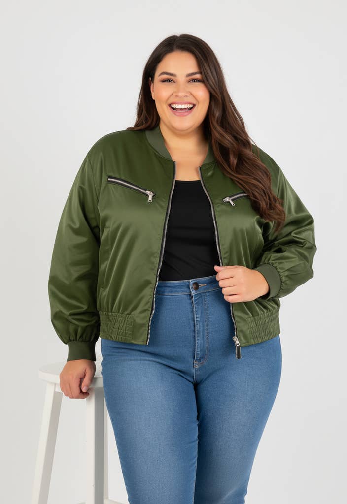 Pomme Rouge Paris - Wholesale Bomber Jacket - Women's - Plus-size khaki bomber (C6535)0