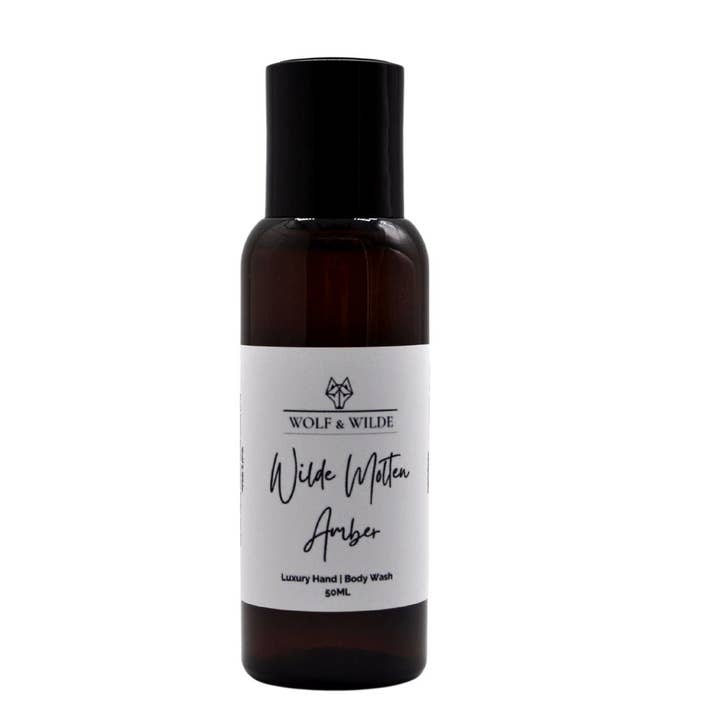 Wilde Molten Amber luxe hand- en lichaamswas in reisformaat 50 ml voor wholesale door Wolf & Wilde