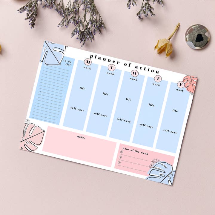 Planner of Action A4 - Planejador de mesa sem data de autocuidado semanal por atacado de The Calming Club