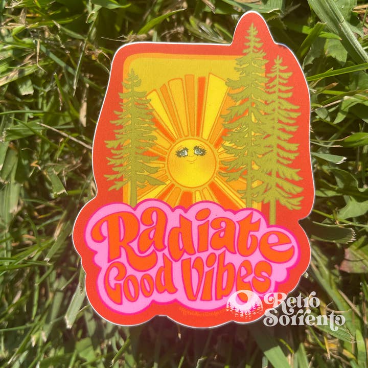 Radiate Good Vibes Sunshine Sticker for wholesale by Retro Sorrento