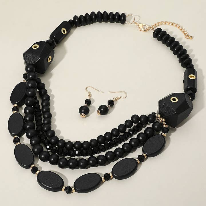 Collier audacieux à plusieurs rangs en perles de bois pour la vente par Sensibling Corp.