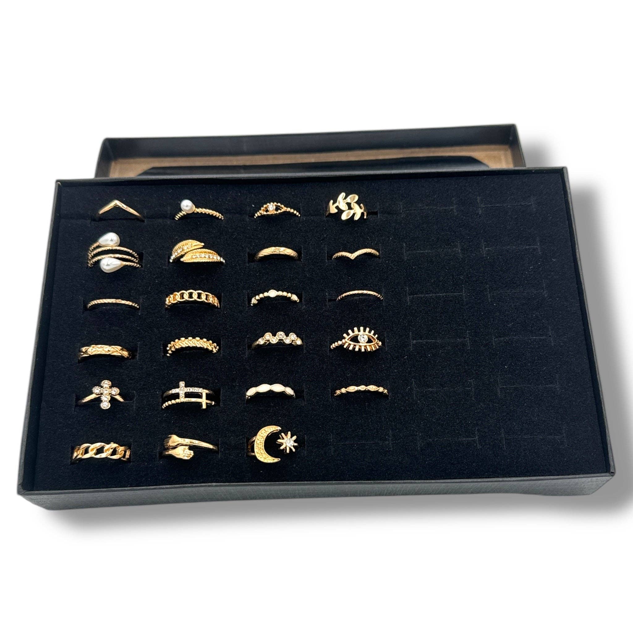 Kinky Pleasure - Wholesale Jewelry Set - Kinky Pleasure - AX113 - Ring Set 23 Rings In Gold Or Silver - In Display Box0