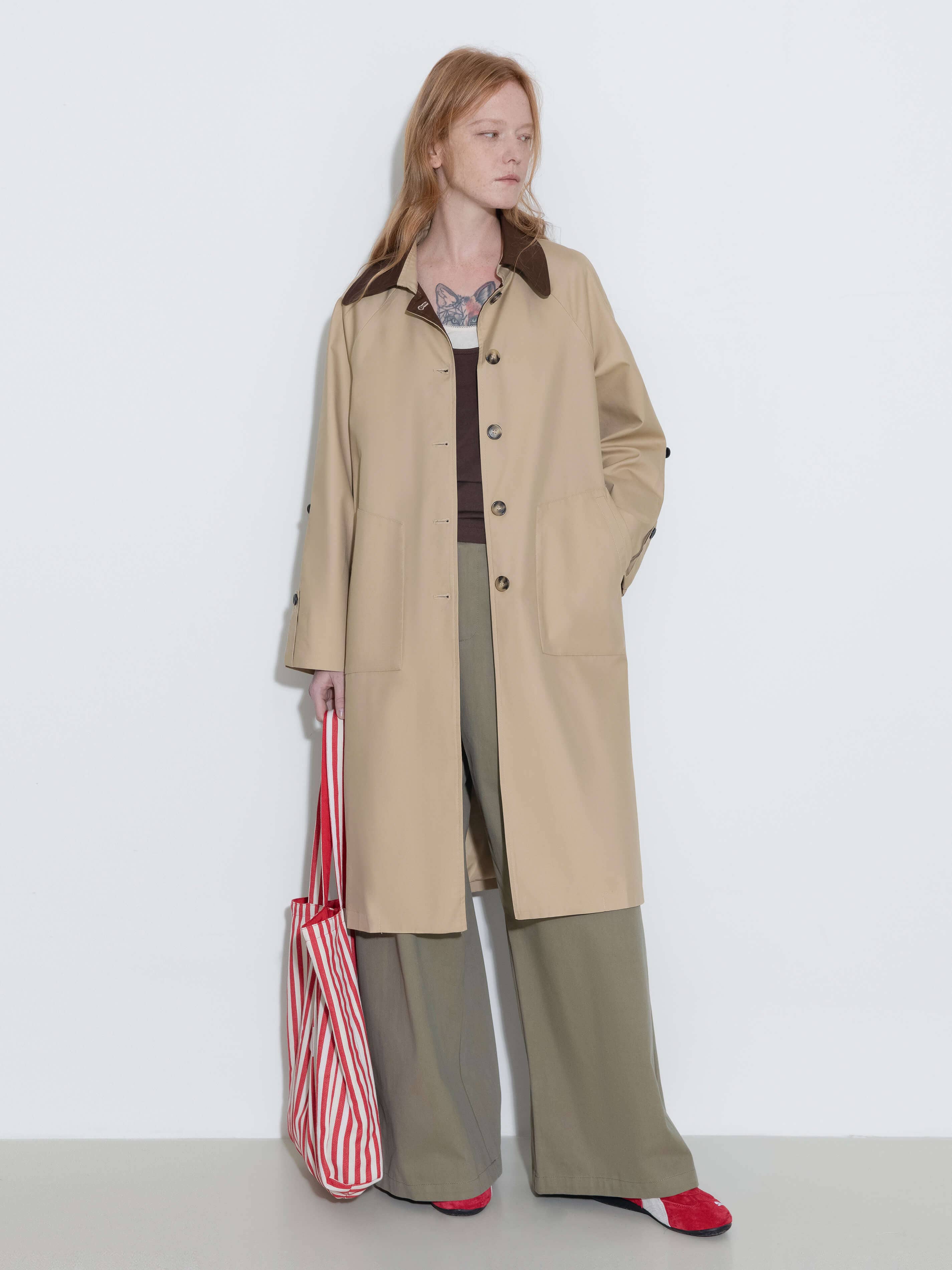CUBIC - Wholesale Trench Coat - Women's - Color-Blocked Collar Long Trench Coat15