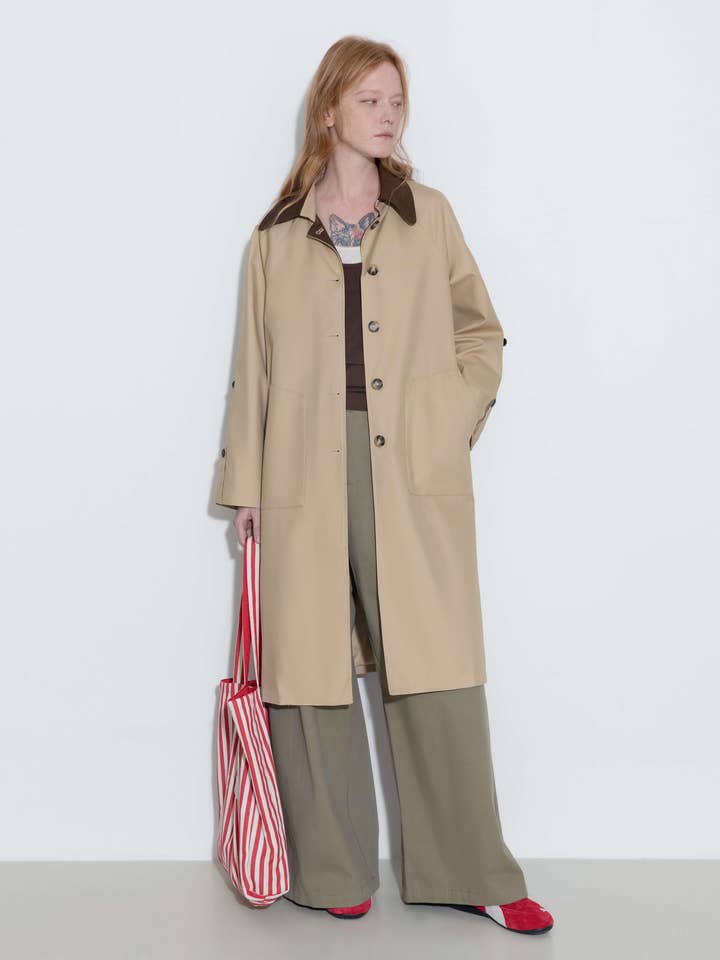 CUBIC - Wholesale Trench Coat - Women's - Color-Blocked Collar Long Trench Coat15