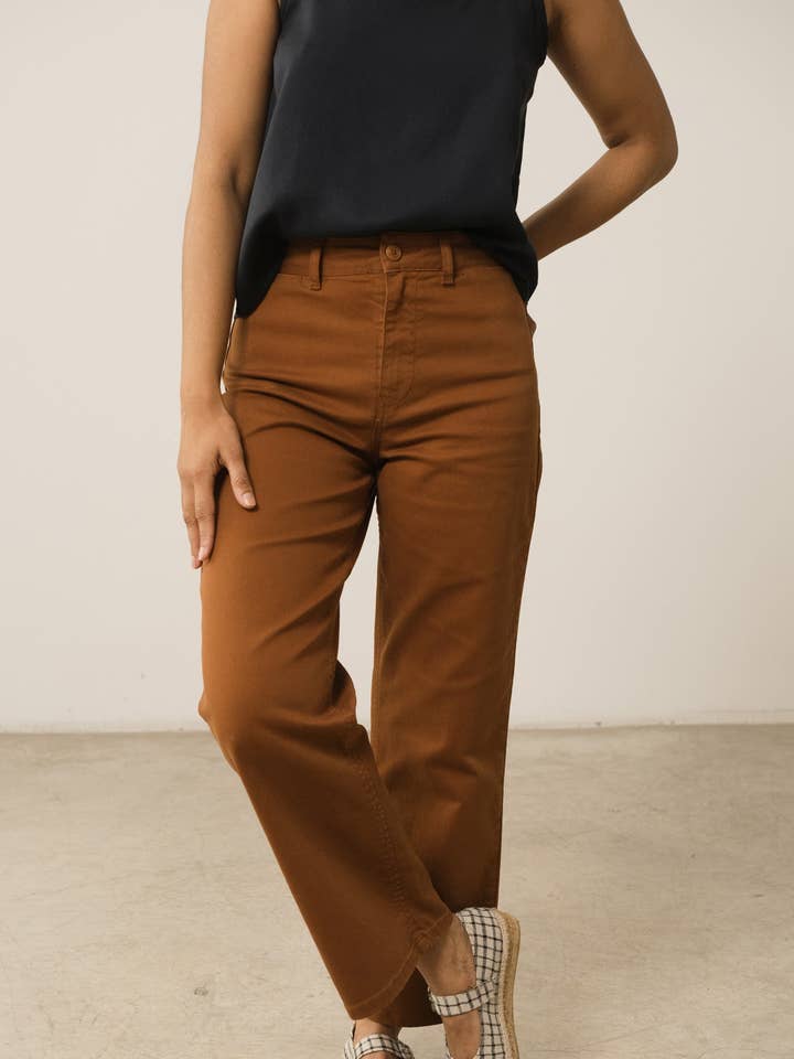 Brown Hani Recycled Cotton Sailor Terracotta Pants for wholesale on Faire0