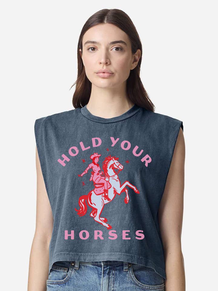 Hold your Horses Boxy Tank for wholesale by Hank & Scoot