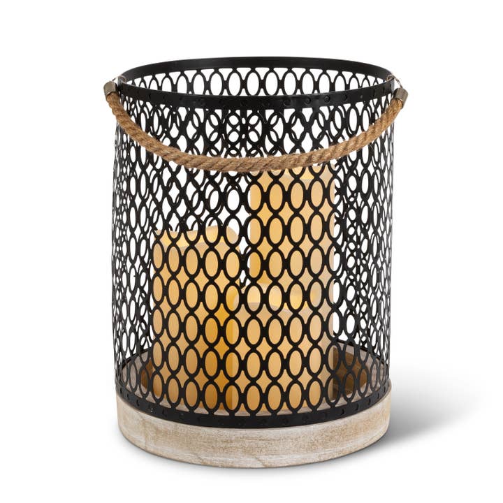 Gerson This beautiful wooden lantern features a metal geomet for wholesale by The Gerson Companies