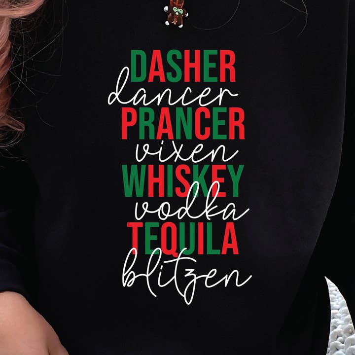 Sudadera navideña Dasher, Dancer, Prancer, Vixen, Ugly Christmas para venta al por mayor de Kelli's Creations