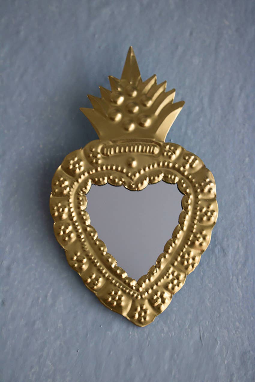 P.I.Project America - Wholesale Decorative Tassel/Wall Drop - Ornement en étain Milagro mexicain cœur sacré doré6