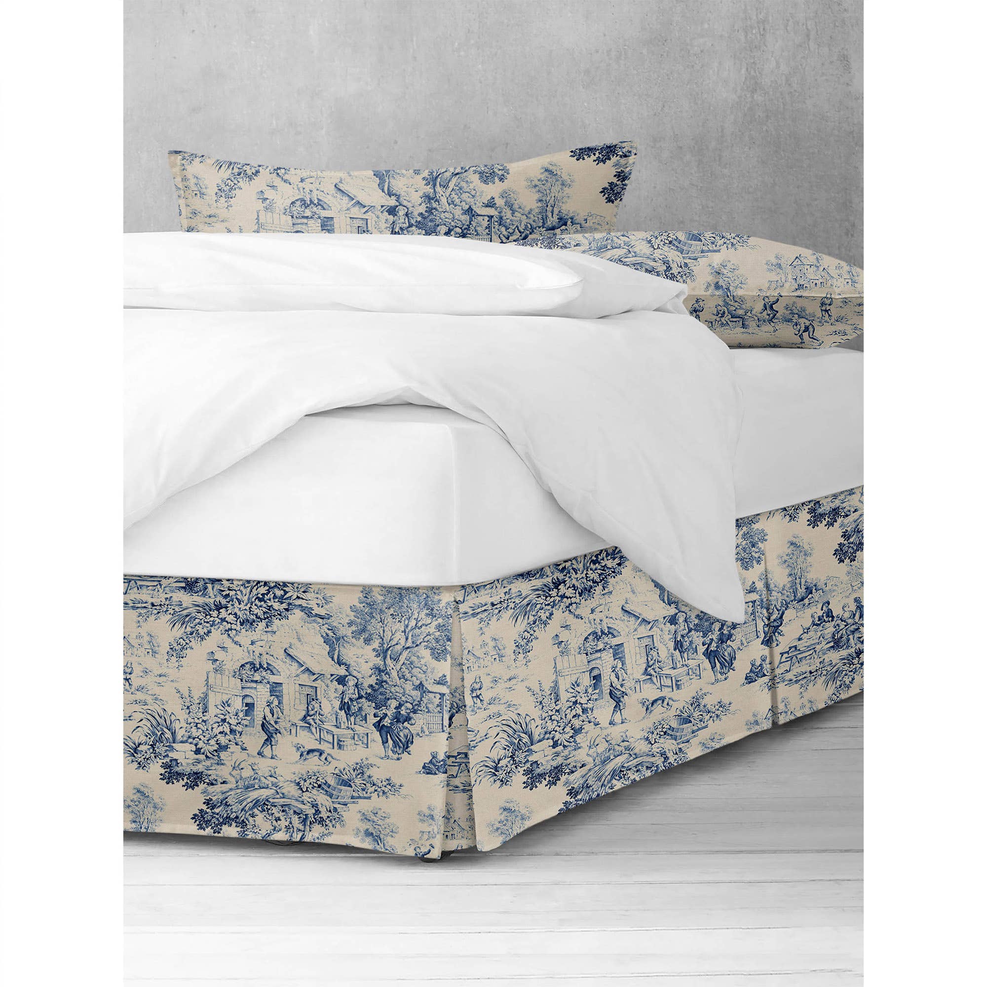 6ix Tailors Fine Linens - Wholesale Bedskirt - Maison Toile Blue Bed Skirt1