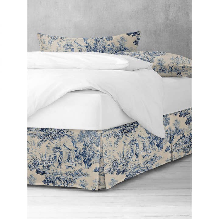 6ix Tailors Fine Linens - Wholesale Bedskirt - Maison Toile Blue Bed Skirt1