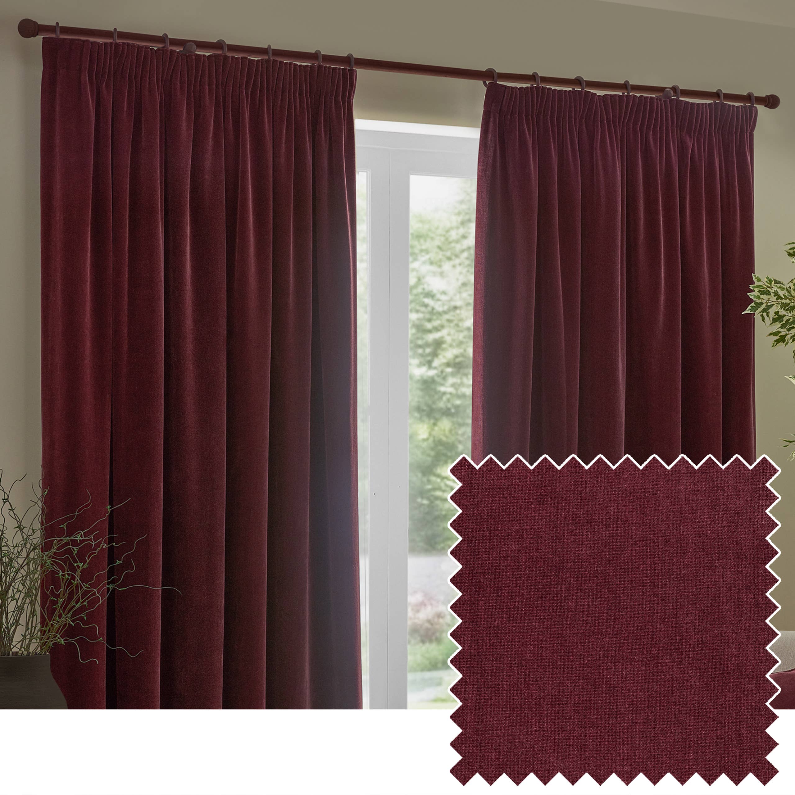 Heavy Chenille Room Darkening Pencil Pleat Curtains Beetroot for wholesale on Faire0