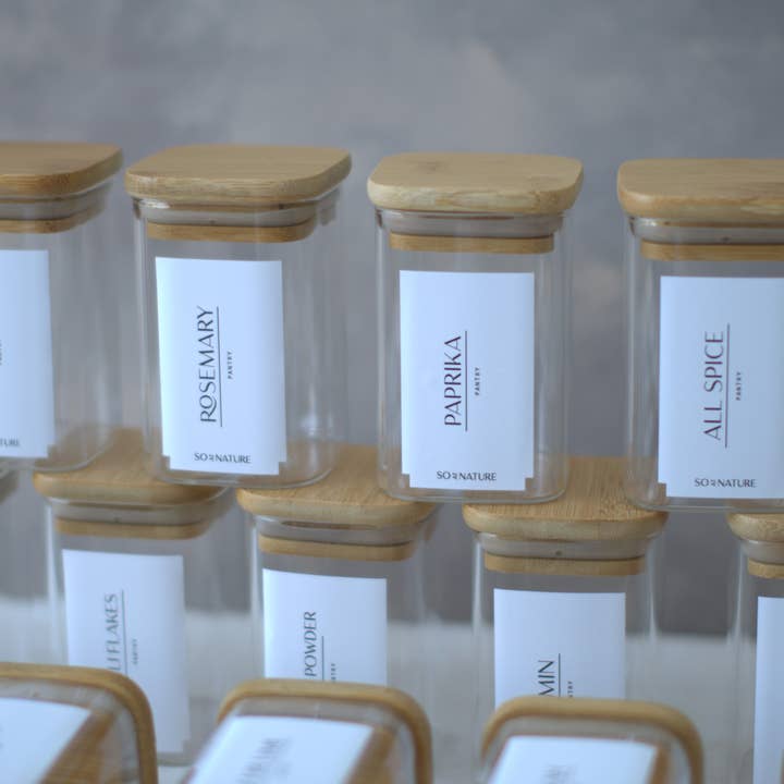 So At Nature - Wholesale Jar - Square Glass Spice Jars With Bamboo Lid - Customisable Labels1