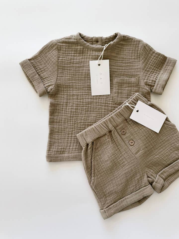 Pantalón corto con bolsillo Malibu 'Vintage Brown' para venta al por mayor de Oat Children