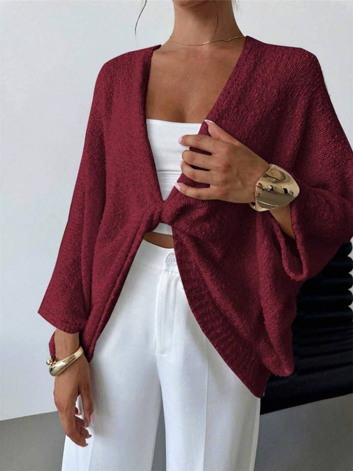 HIDDENBRAND - Wholesale Cardigan - Women's - Cozy V-Neck Crossover Knit Cardigan Top2