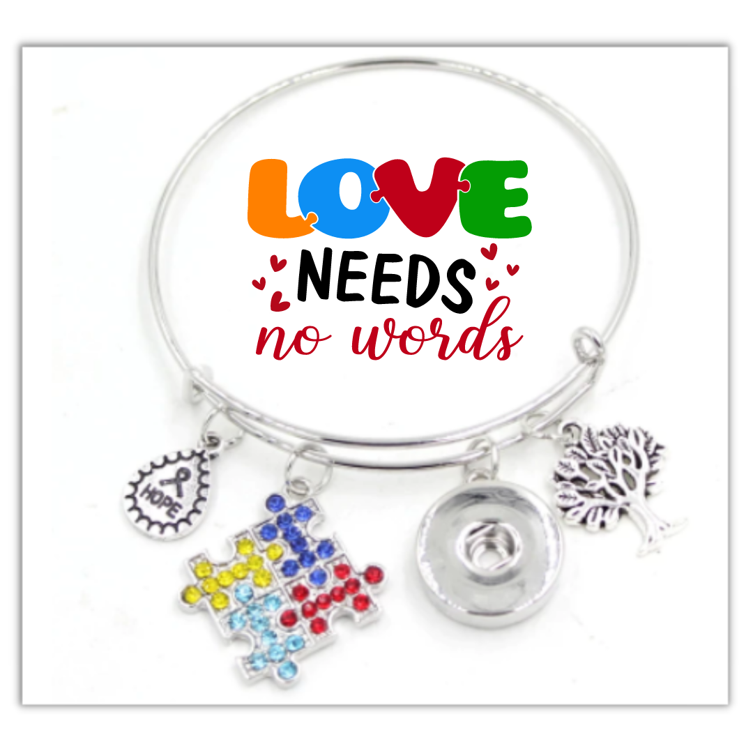 Say It in A Snap Jewelry - Venta al por mayor Pulseras de abalorios/colgantes - Pulsera — Brazalete temática del autismo con base de presión0