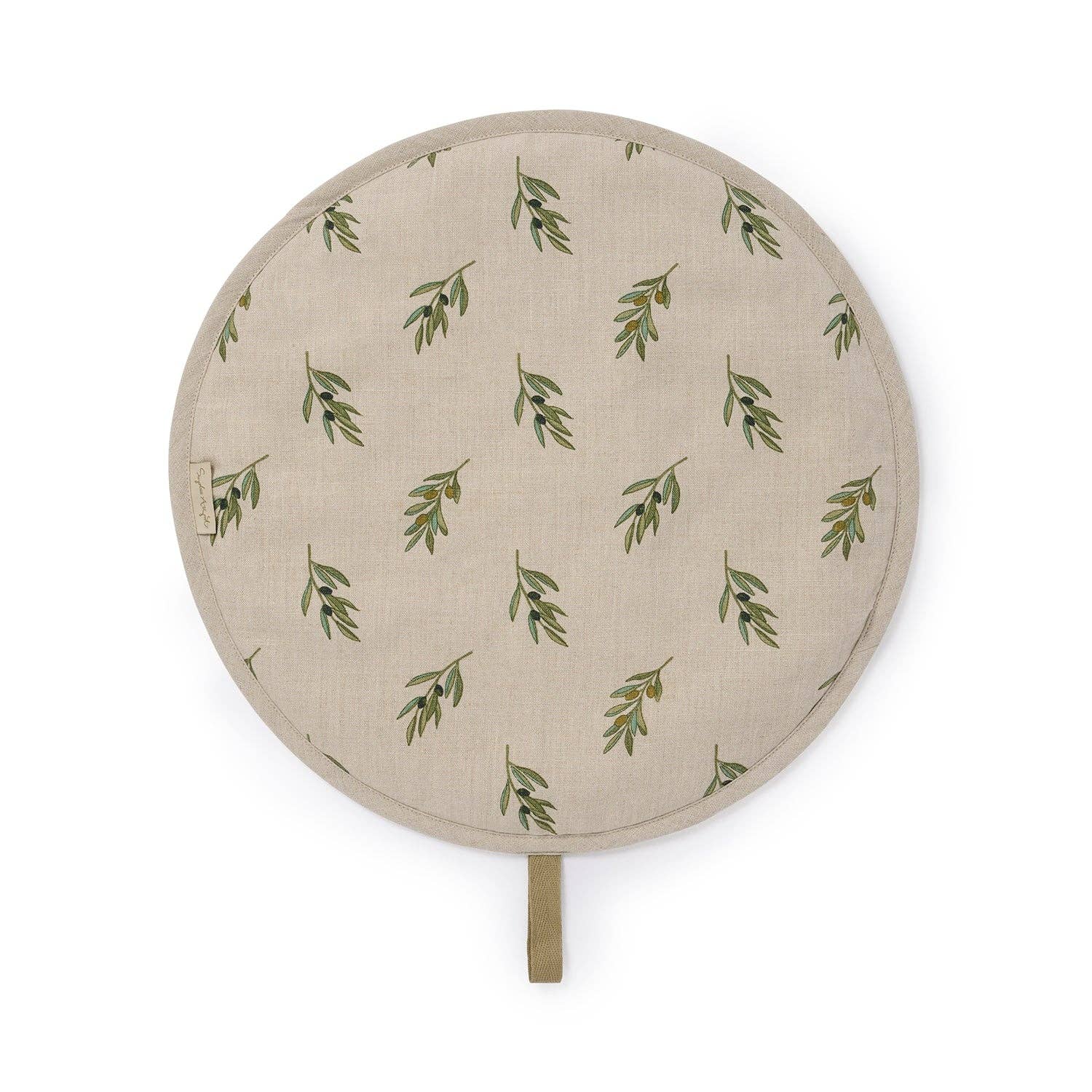 Sophie Allport – wholesale Oven mitt/pot holder – Olive Linen Circular Hob Cover2