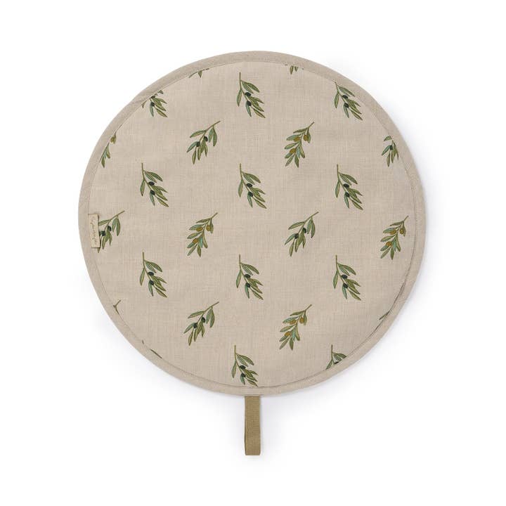 Sophie Allport – wholesale Oven mitt/pot holder – Olive Linen Circular Hob Cover2